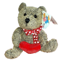 Pj Plush Brown Teddy Bear holding red heart 6.5 inch Bow Tie.. - $34.10