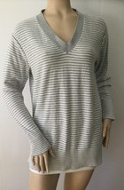 TOMMY HILFIGER 100% Cotton Knit Striped Gray Sweater (Size L) - £11.76 GBP