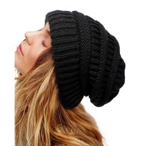 Womens Satin Lined Winter Hats Cable Knit Beanie For Men Silk Lining Thick Chunk - £23.97 GBP