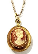 Vintage 12K Gold Plated Cameo Necklace – TLC Signed Oval Pendant on 18” ... - $24.95