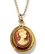 Vintage 12K Gold Plated Cameo Necklace – TLC Signed Oval Pendant on 18” ... - $24.95