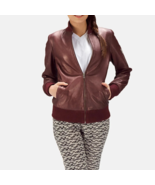 Women&#39;s Maroon Biker Varsity Bomber Leather Jacket - $169.99