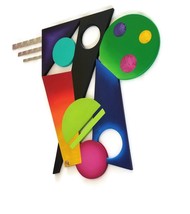 Colorful Contemporary Modern Abstract Wall sculpture, Wood Metal, 28x24 Art69 - £191.08 GBP