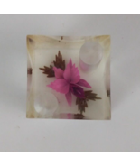 Plastic Clear Floral 1.58&quot; Square Paperweight - $4.94