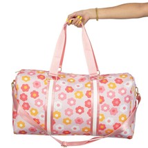 Pink Orange White Groovy Flowers Travel Weekender Duffle Bag Crossbody Strap - £43.51 GBP