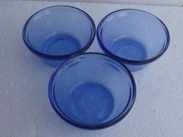 Anchor Hocking (3) Collectible Blue Custard Style Glass Bowls 6 oz - $29.99
