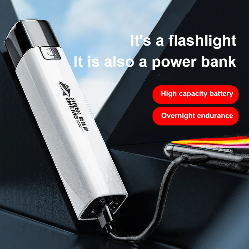 Smiling Shark Portable Flashlight Rechargeable 18650 Battery Power Bank Strong - £11.52 GBP+