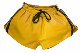 Lamb Nappa Men Yellow Leather shorts / elastic band Waist 32-34-36-38-40... - £42.20 GBP