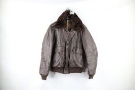 Vintage 60s Excelled Mens 40 Distressed Sherpa Collar Leather Bomber Jacket USA - £236.82 GBP