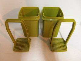Lot of 2 Vintage TUPPERWARE Pickle Olive Keeper Holder w Lifts Avocado Green - £23.32 GBP