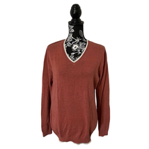 Oscar de la Renta V-Neck Cotton Pullover Heather Sweater Red Orange - Si... - $27.09