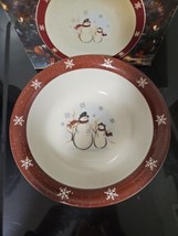 Royal Seasons Christmas Serving Bowl 10 Inch Stoneware Snowmen - New In Box - $14.84