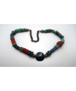 Vintage Southwestern Sterling Silver Turquoise Lapis Coral Necklace 18&quot; NB8 - $85.83