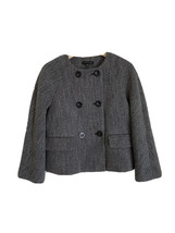 New Ann Taylor Black Textured Tweed Long Sleeve Cropped Double Breasted Jacket 6 - £63.30 GBP