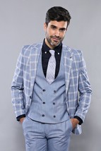 Men 3pc European Vested Suit WESSI by J.VALINTIN Extra Slim Fit JV30 blu... - £58.76 GBP