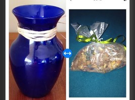 Blue Glass Vase Approx  8&quot; With bag of citrus potpourri - £39.10 GBP