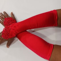 Sexy Women's Nylon Spandex Blend Fingerless Stretch Red Gloves - One Size image 8