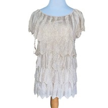 White House Black Market WHBM Gold Shimmer Metallic Tiered Blouse Size S... - $214.28 MXN