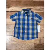 Buffalo David Bitton Button Up Shirt Boys 2T Blue Yellow Plaid Pocket New - $26.96