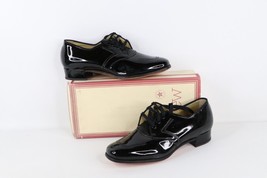 NOS Vtg 90s Streetwear Womens 9.5 B Patent Leather Chunky Heel Shoes Bla... - £77.64 GBP