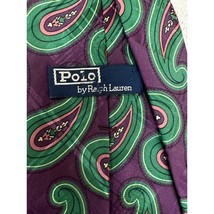 Polo Ralph Lauren Men Retro Silk Multi-Color Paisley Necktie Purple Gree... - $42.77