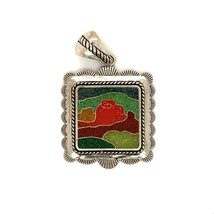 Vintage Sterling Signed 925 Carolyn Pollack Inlay Multi Gemstone Square Pendant - £51.32 GBP