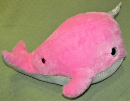 16" Aurora Pink Narwhal Unicorn Whale Plush Large Stuffed Animal Red Jewel Toy - $16.20