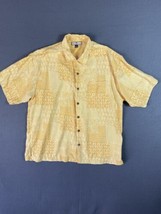 Tommy Bahama Silk Shirt Mens XL Yellow Geometric Silk Hawaiian Camp Shirt - $24.63