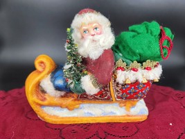 Santa on Sleigh Papier Mache Hand Made Hand Painted 1998 Signed by Author 9 x6&quot; - £20.64 GBP