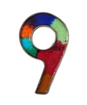 Vintage Stained Glass Suncatcher Number # 6 or 9 Multicolor 5.5&quot; T Cake Topper - £11.94 GBP