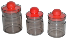 Vtg Retro Red Knob Jars Plastic Canisters Hong Kong 60’s-70’s Kitchen Bath - £14.64 GBP