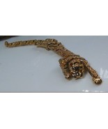 Vintage Tiger/Leopard Brooch W/Black Enamel &amp; Green Eyes Double Pins - £28.42 GBP