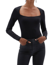 Jonathan Simkhai Sz S Womens Marlowe Bodysuit Top Black Stretch Long Sle... - $35.63