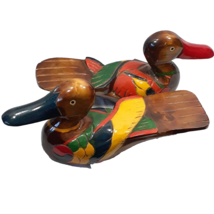 Pair of Wooden Ducks Hand Carved and Painted Decoy Folk Art Rustic - £18.34 GBP