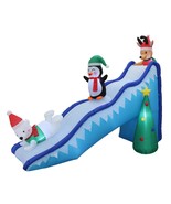 USED 9 Foot Inflatable Trio Polar Bear Penguin Reindeer on Slide Christmas Tree - $54.45