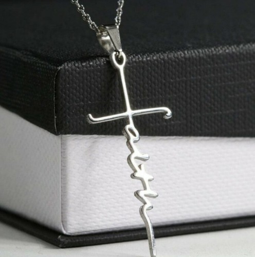 Stainless Steel ~ "Faith" ~ Cross Pendant Necklace ~ 18" Chain ~ 2" Extender Item image 3