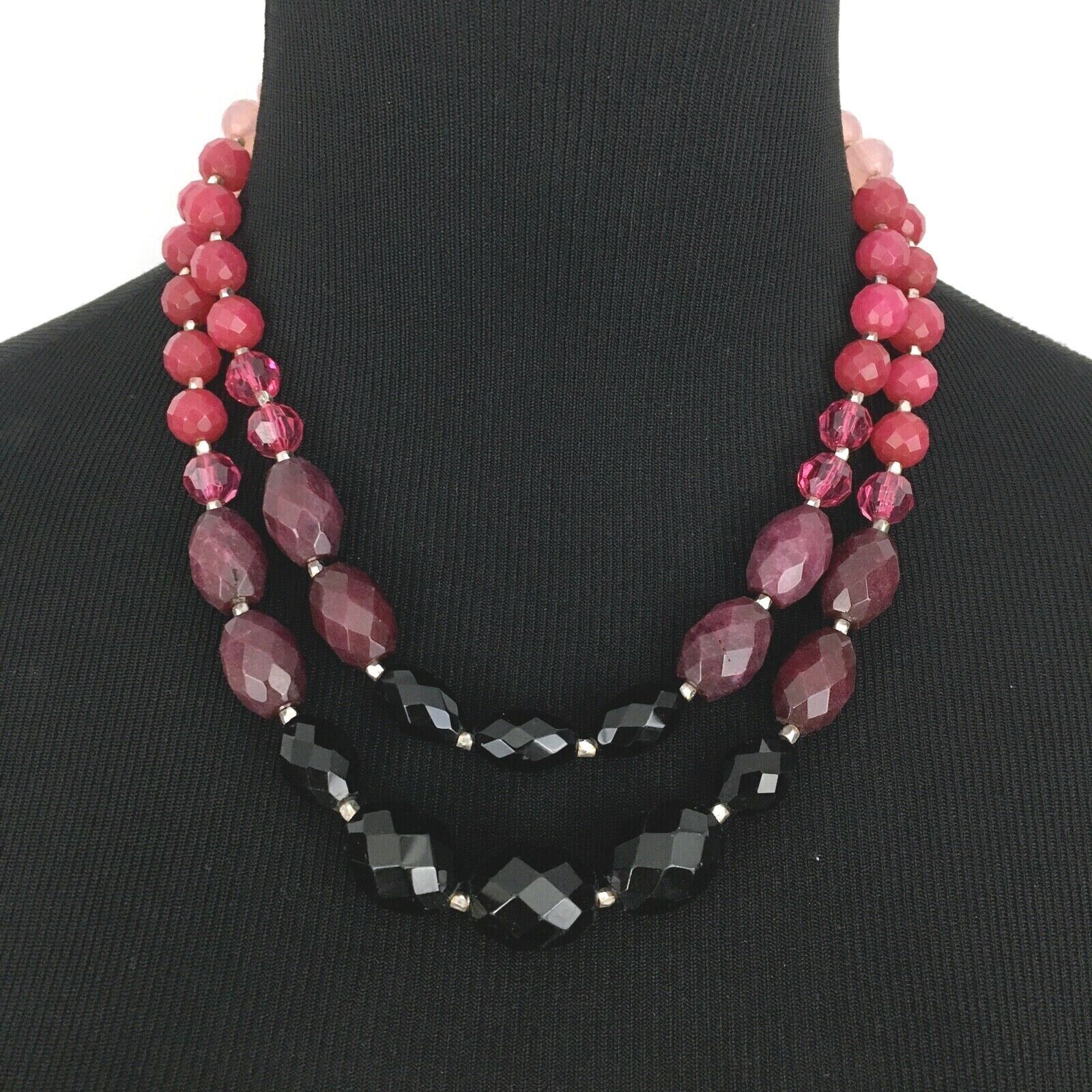 WHBM dyed jade glass multi-strand bead necklace - pink purple black faceted 18" - $20.00