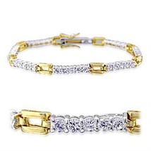 32008 - Gold+Rhodium Brass Bracelet with AAA Grade CZ  in Clear - $29.05