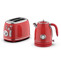 MegaChef 1.7 Liter Electric Tea Kettle and 2 Slice Toaster Combo in Red - £91.09 GBP