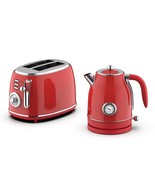 MegaChef 1.7 Liter Electric Tea Kettle and 2 Slice Toaster Combo in Red - £89.73 GBP