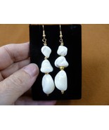 (EE473-190) long 3 bead white Mother of pearl freeform gemstone dangle e... - £20.10 GBP