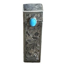 800 Silver Antique Faux Turquoise Ornate Design Lipstick Holder Case - £98.45 GBP