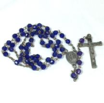 Catholic 5 Decade Rosary Blue Beads Silver Tone Crucifix Vintage - £10.98 GBP