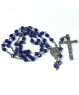 Catholic 5 Decade Rosary Blue Beads Silver Tone Crucifix Vintage - £11.01 GBP