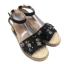 Bill Blass Espadrilles Sandals Black Sequin Floral Ankle Strap Buckle Size 6.5 - £26.13 GBP