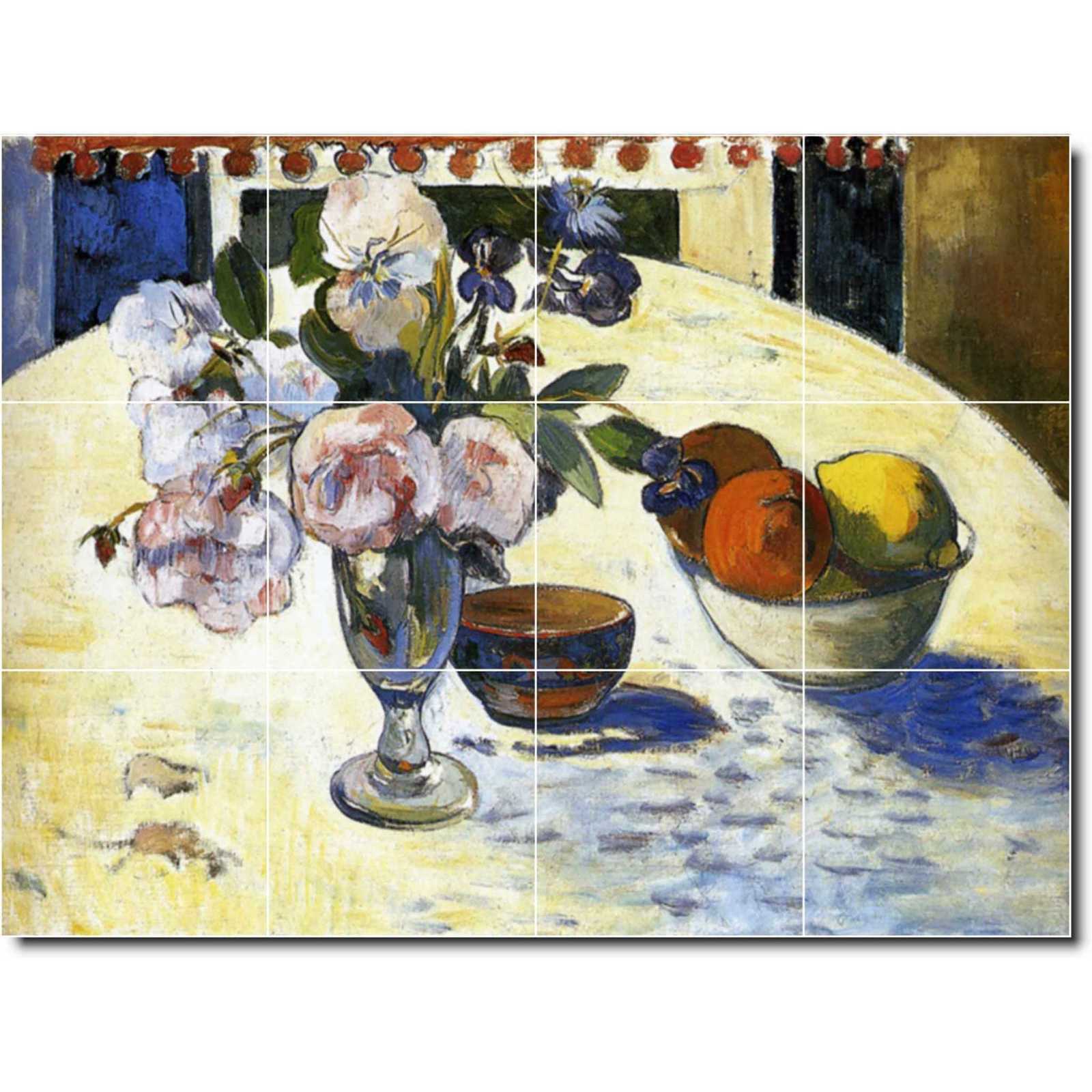 Gauguin paul flowers and a bowl of fruit on a table