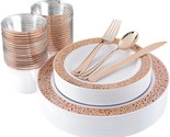 180Pcs Rose Gold Plates,30 Guests Disposable Plates With Rose Gold Silve... - $51.99