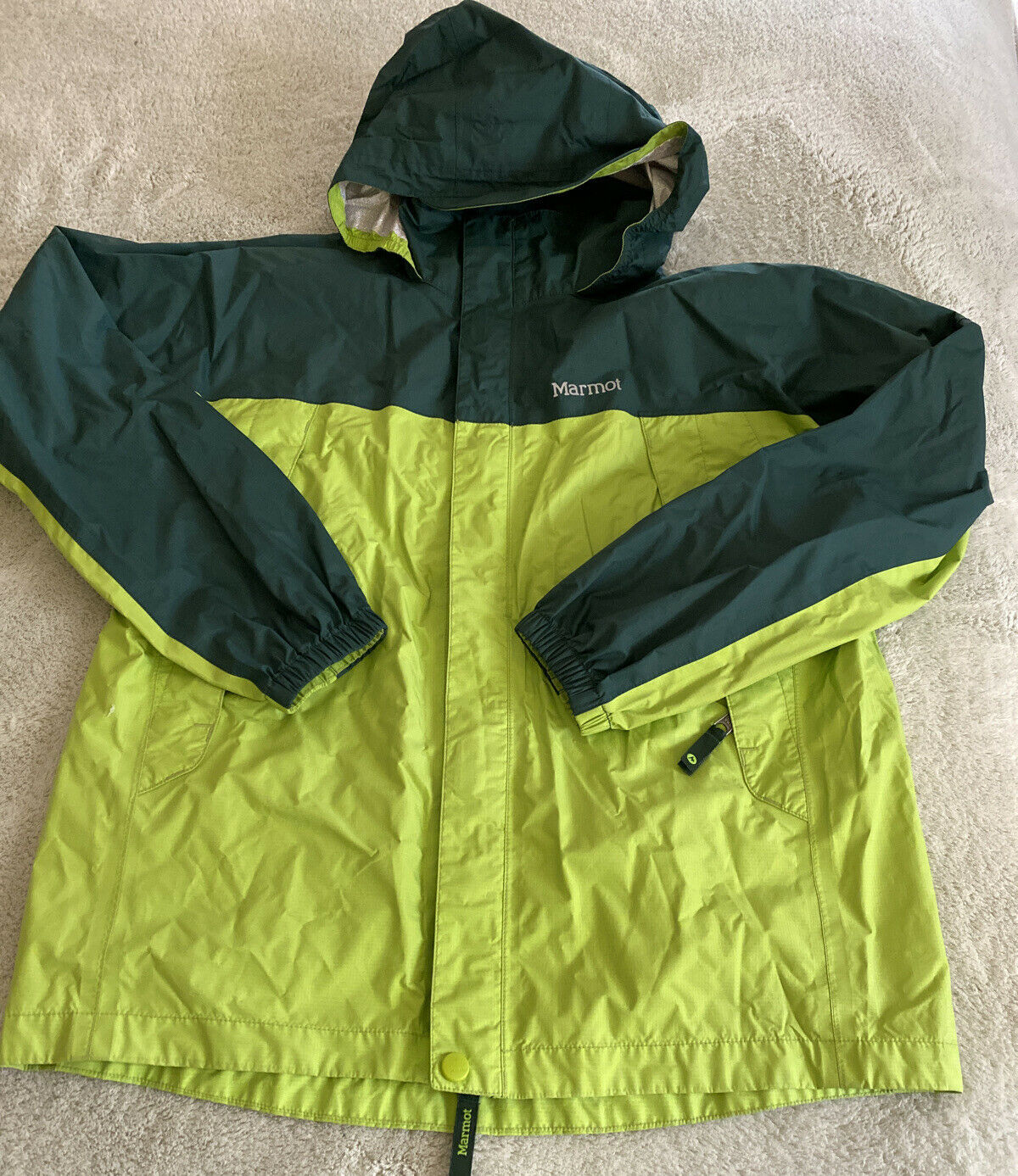 Primary image for Marmot Boys Green Packable Hood Rain Jacket Gear Pockets XL