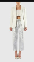 Stylish Trendy New Women&#39;s Silver Pant Genuine Lambskin Leather Party Ca... - £82.99 GBP