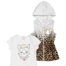 Belle Du Jour Big Girls Hooded Vest and Print T-Shirt Set, XL - $21.78